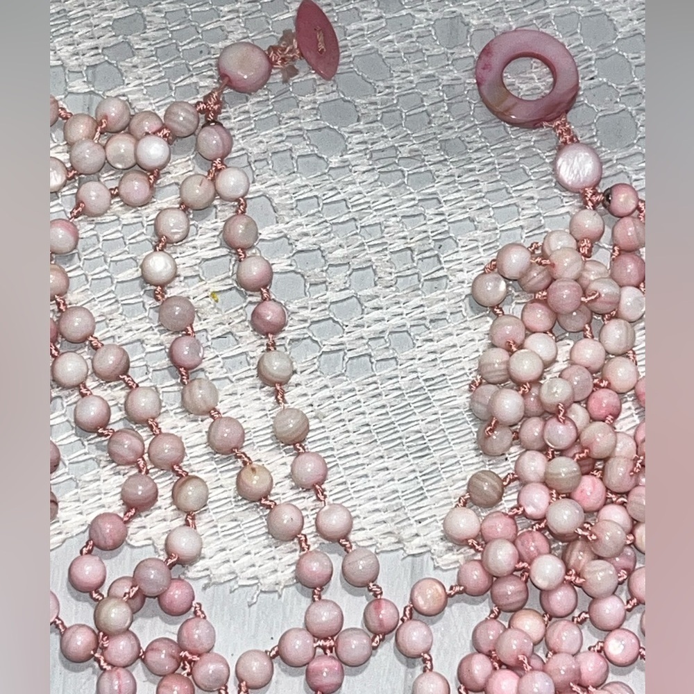 Gorgeous Vintage Pink Dyed MOP Five Strand Necklace 22”